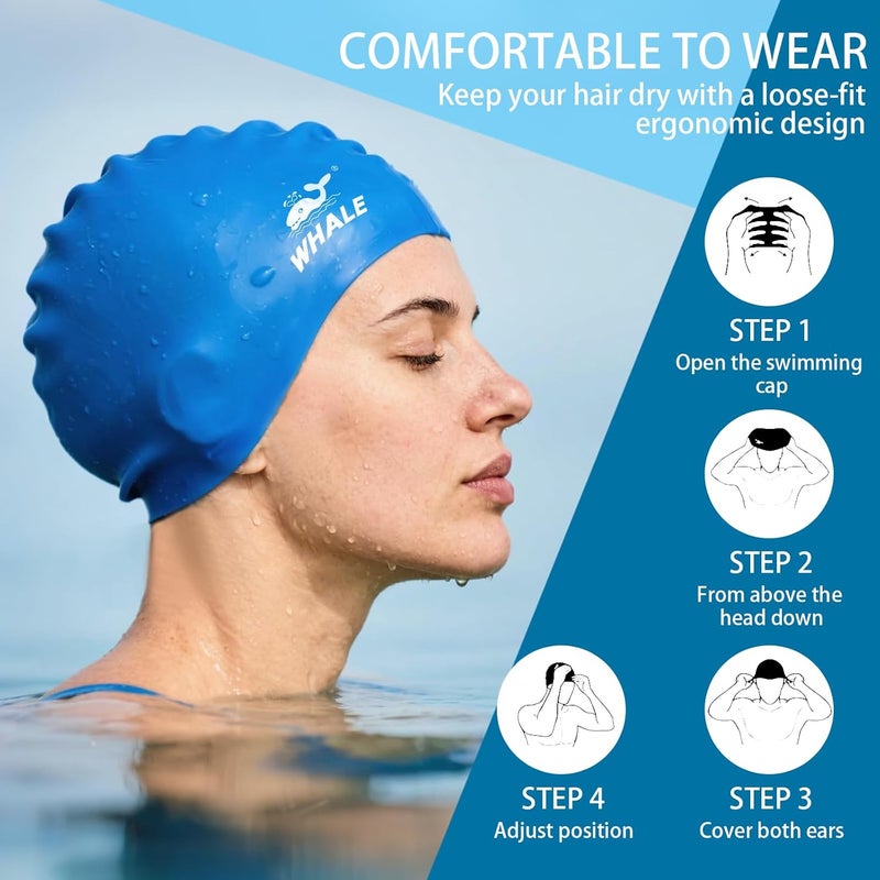 Whale Extra Large Swim Cap for Women Men Non-Slip, High Elasticity Keeps Hair Dry Unisex Large Size Suitable for Long Hair, Curly Hair and African Dreadlocks - Image 3